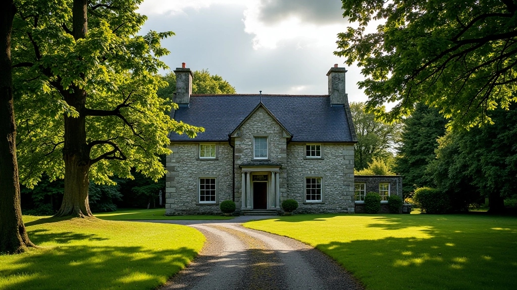 Historic Belvedere House stone ruins with tree-lined approach suitable for cycling exploration
