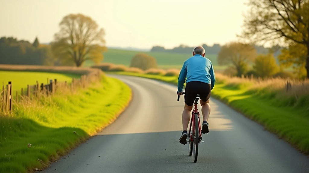 Quiet country road cycling path with gentle curves through Irish countryside